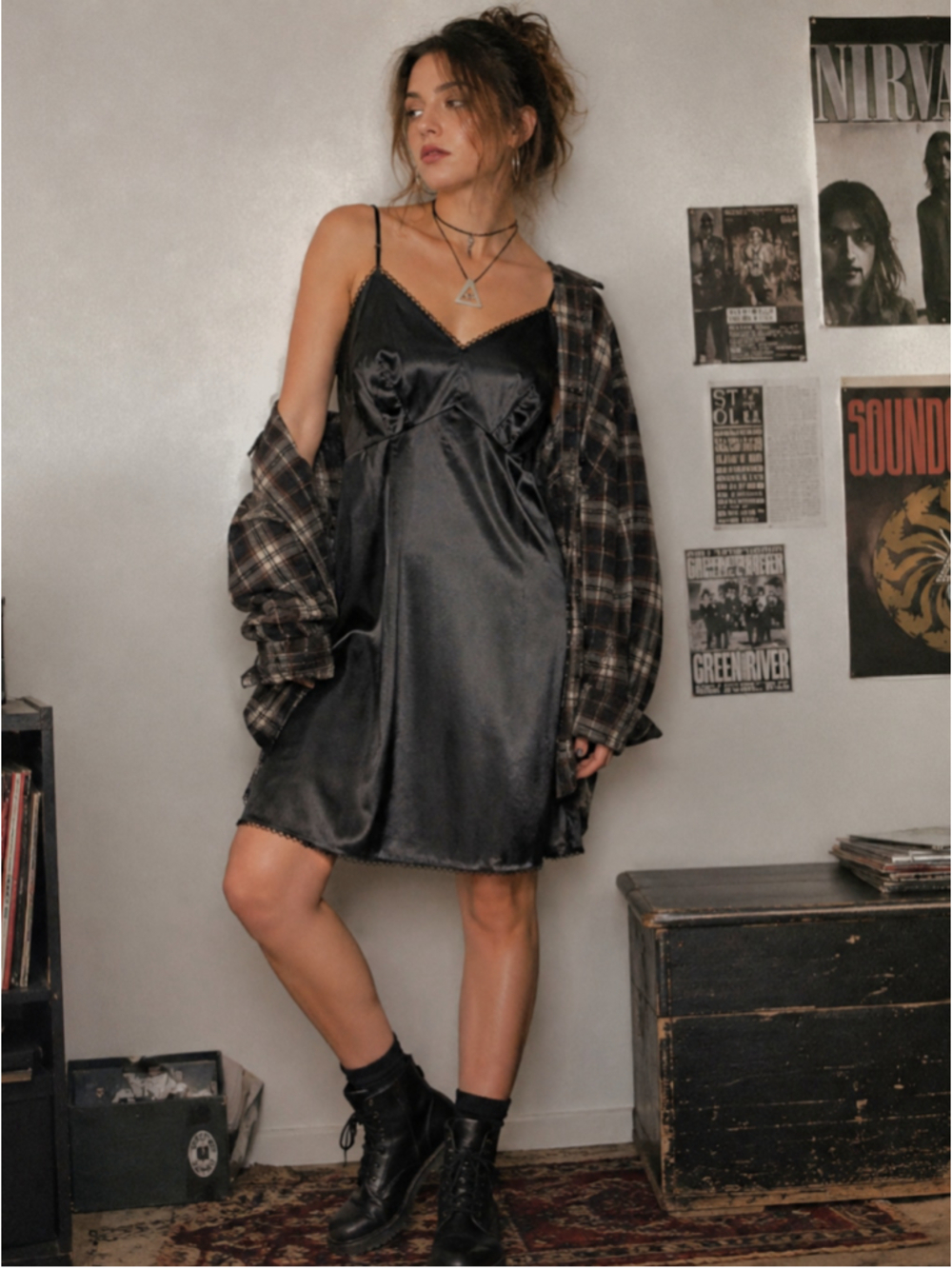 Vtg 60s 70s Van Raalte Black Nylon Lace Trim Slip Dress 40 Average
